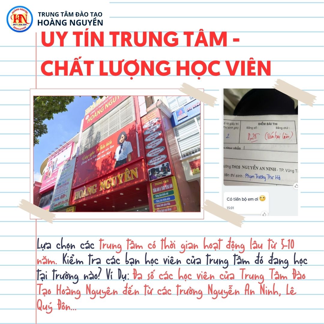 Uy Tín Trung Tâm- Chất Lượng Học Viên Hoàng Nguyên